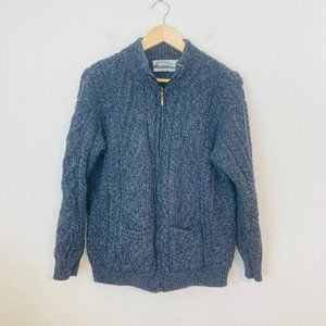 Aran Crafts 100% Merino Wool Cabled Fisherman Sweater in Charcoal Gray